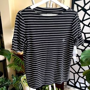 🖤🤍 Women’s Hashting & Smith Elbow Sleeve Striped Boatneck Top-Bkack-PM